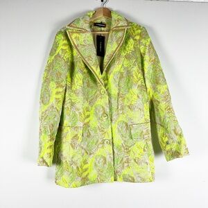 NEW Andreeva Jacqueline Jacquard Textured Tropical Blazer Jacker Lime Neon Green